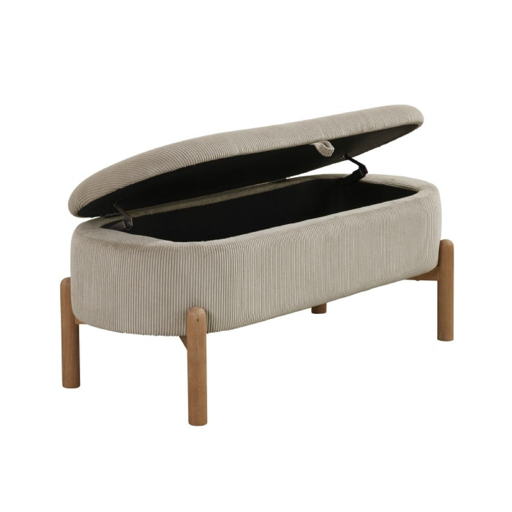 Mony Bench with Lift Top Storage, Taupe Corduroy, 43 Inch Brown Frame - BM351865