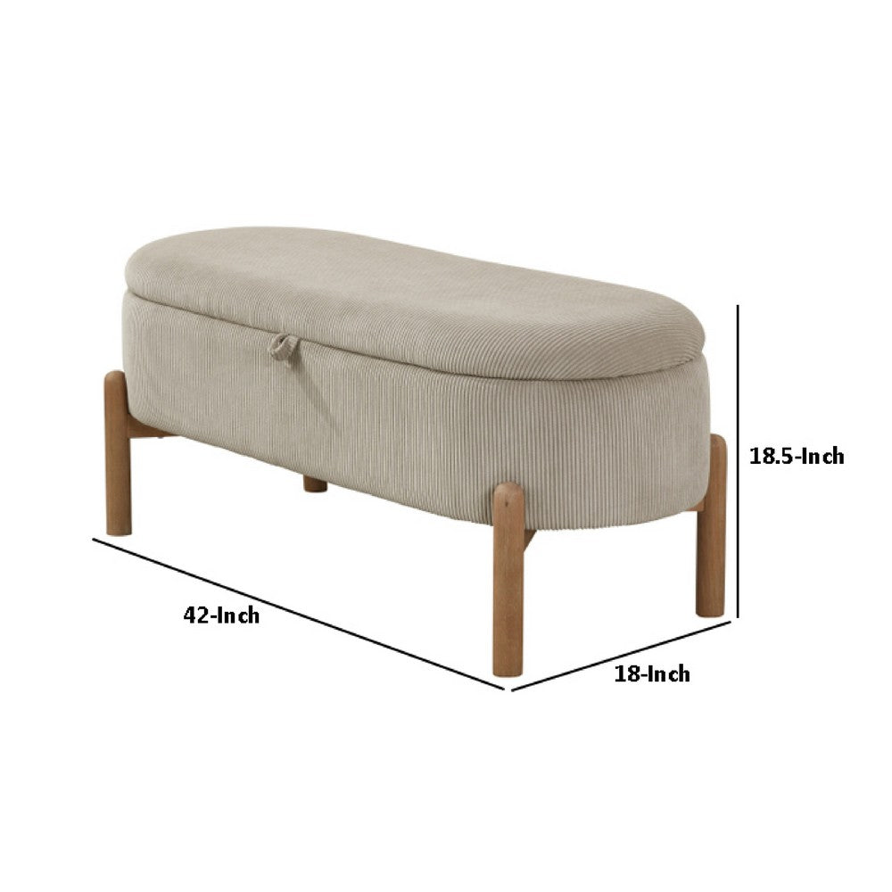 Mony Bench with Lift Top Storage, Taupe Corduroy, 43 Inch Brown Frame - BM351865