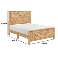 Adia Queen Size Bed, Chevron Patterned Headboard, Natural Brown - BM351866