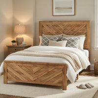 Adia Queen Size Bed, Chevron Patterned Headboard, Natural Brown - BM351866
