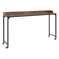 Sem Overbed Table, 72 Inch Rustic Brown Desk Top on Wheels, Black Metal - BM351870