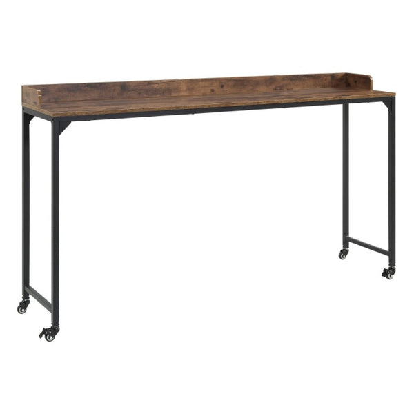 Sem Overbed Table, 72 Inch Rustic Brown Desk Top on Wheels, Black Metal - BM351870