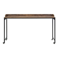 Sem Overbed Table, 72 Inch Rustic Brown Desk Top on Wheels, Black Metal - BM351870