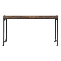 Sem Overbed Table, 72 Inch Rustic Brown Desk Top on Wheels, Black Metal - BM351870