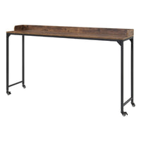 Sem Overbed Table, 72 Inch Rustic Brown Desk Top on Wheels, Black Metal - BM351870