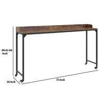 Sem Overbed Table, 72 Inch Rustic Brown Desk Top on Wheels, Black Metal - BM351870