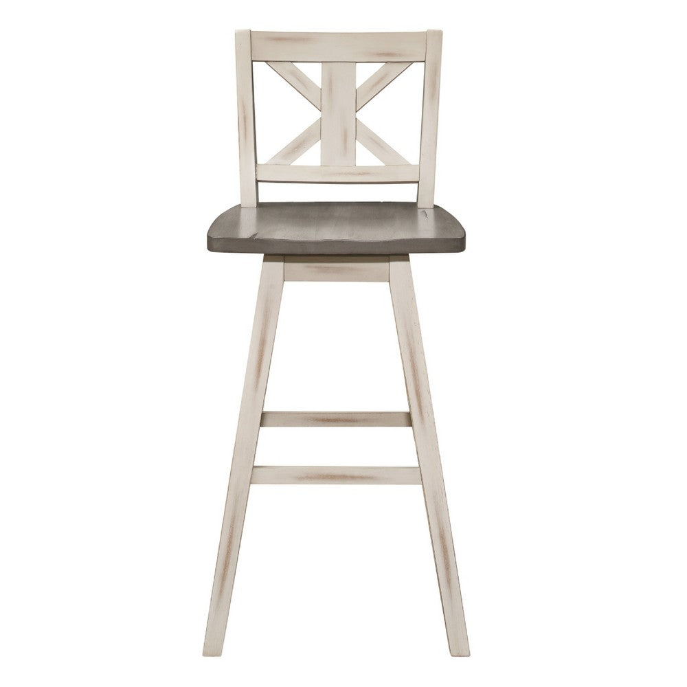Ati Swivel Pub Height Chair Bar Stool Set of 2, Distressed Gray, White - BM351873