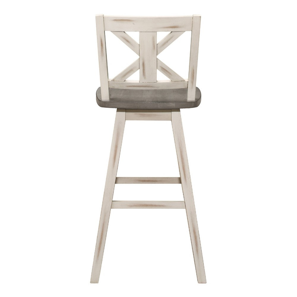Ati Swivel Pub Height Chair Bar Stool Set of 2, Distressed Gray, White - BM351873