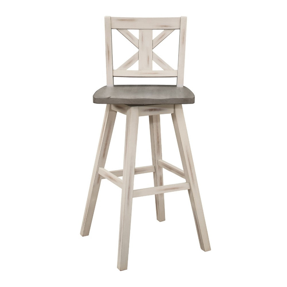Ati Swivel Pub Height Chair Bar Stool Set of 2, Distressed Gray, White - BM351873