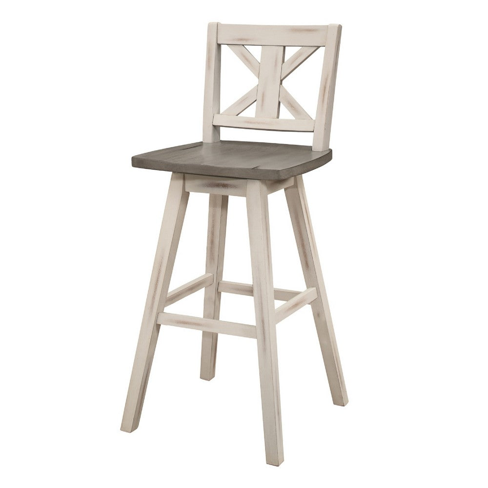 Ati Swivel Pub Height Chair Bar Stool Set of 2, Distressed Gray, White - BM351873