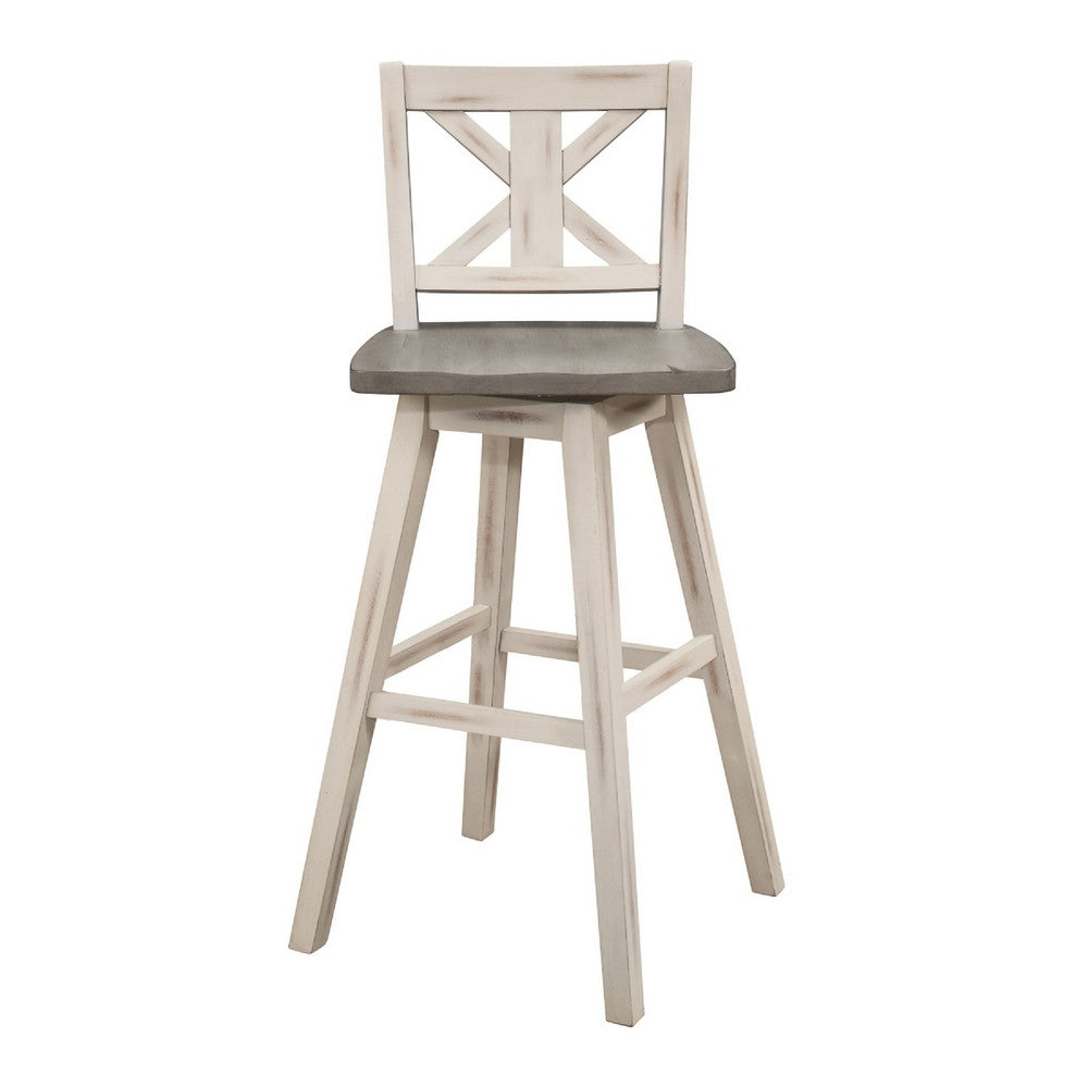 Ati Swivel Pub Height Chair Bar Stool Set of 2, Distressed Gray, White - BM351873