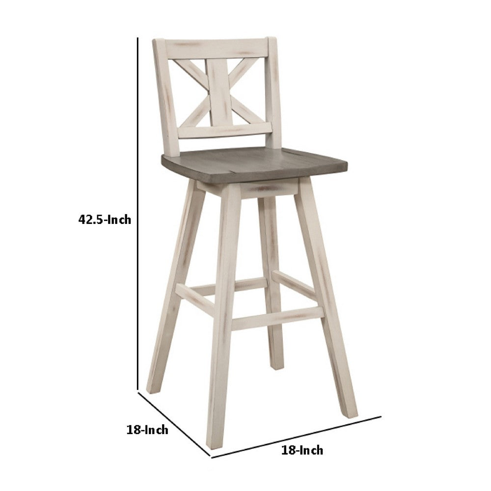 Ati Swivel Pub Height Chair Bar Stool Set of 2, Distressed Gray, White - BM351873