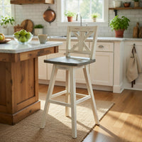 Ati Swivel Pub Height Chair Bar Stool Set of 2, Distressed Gray, White - BM351873