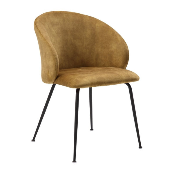 Salie Dining Chair Set of 2, Curved Back, Mustard Yellow Velvet, Black - BM351874