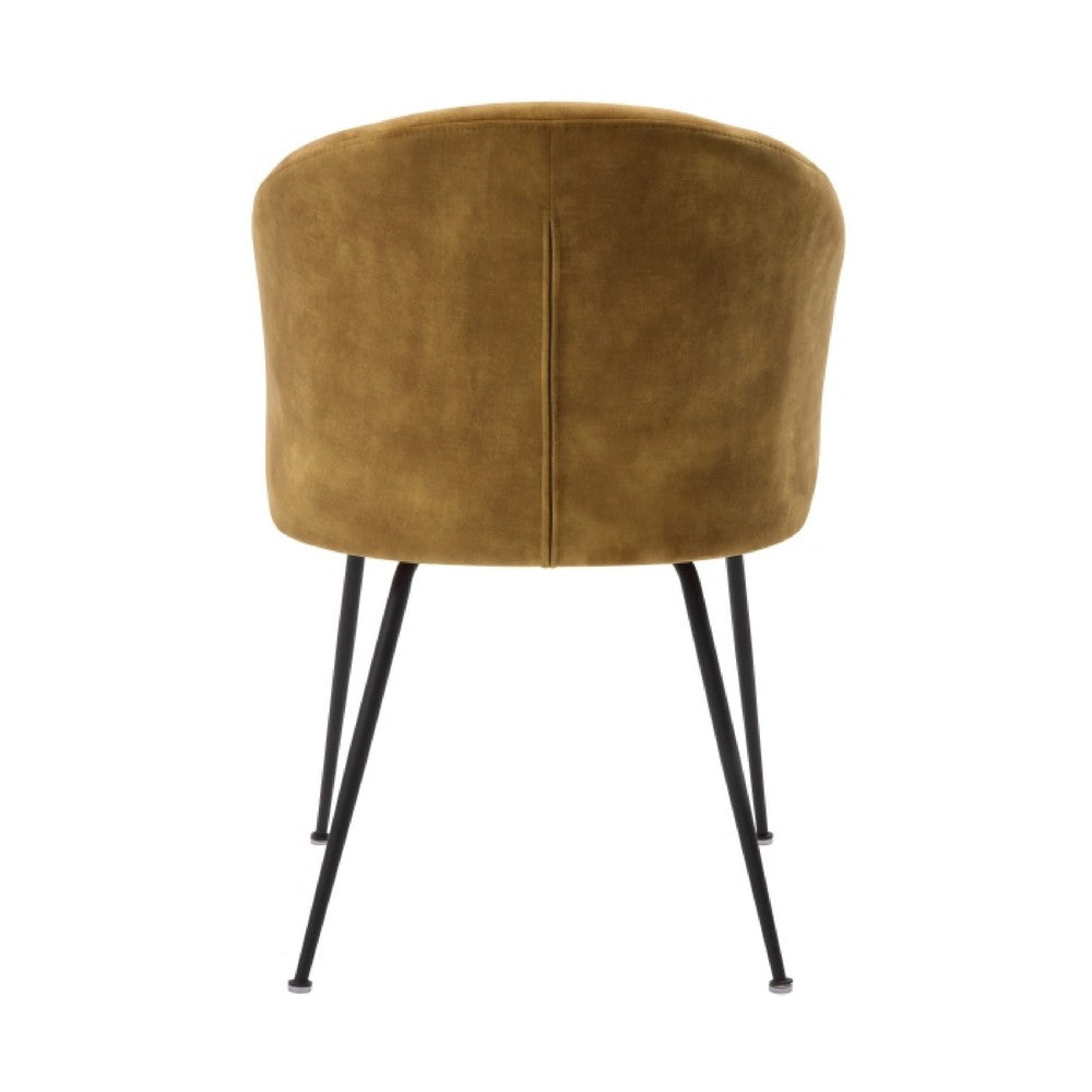 Salie Dining Chair Set of 2, Curved Back, Mustard Yellow Velvet, Black - BM351874