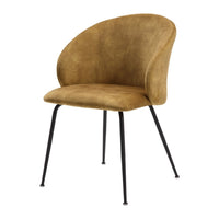 Salie Dining Chair Set of 2, Curved Back, Mustard Yellow Velvet, Black - BM351874