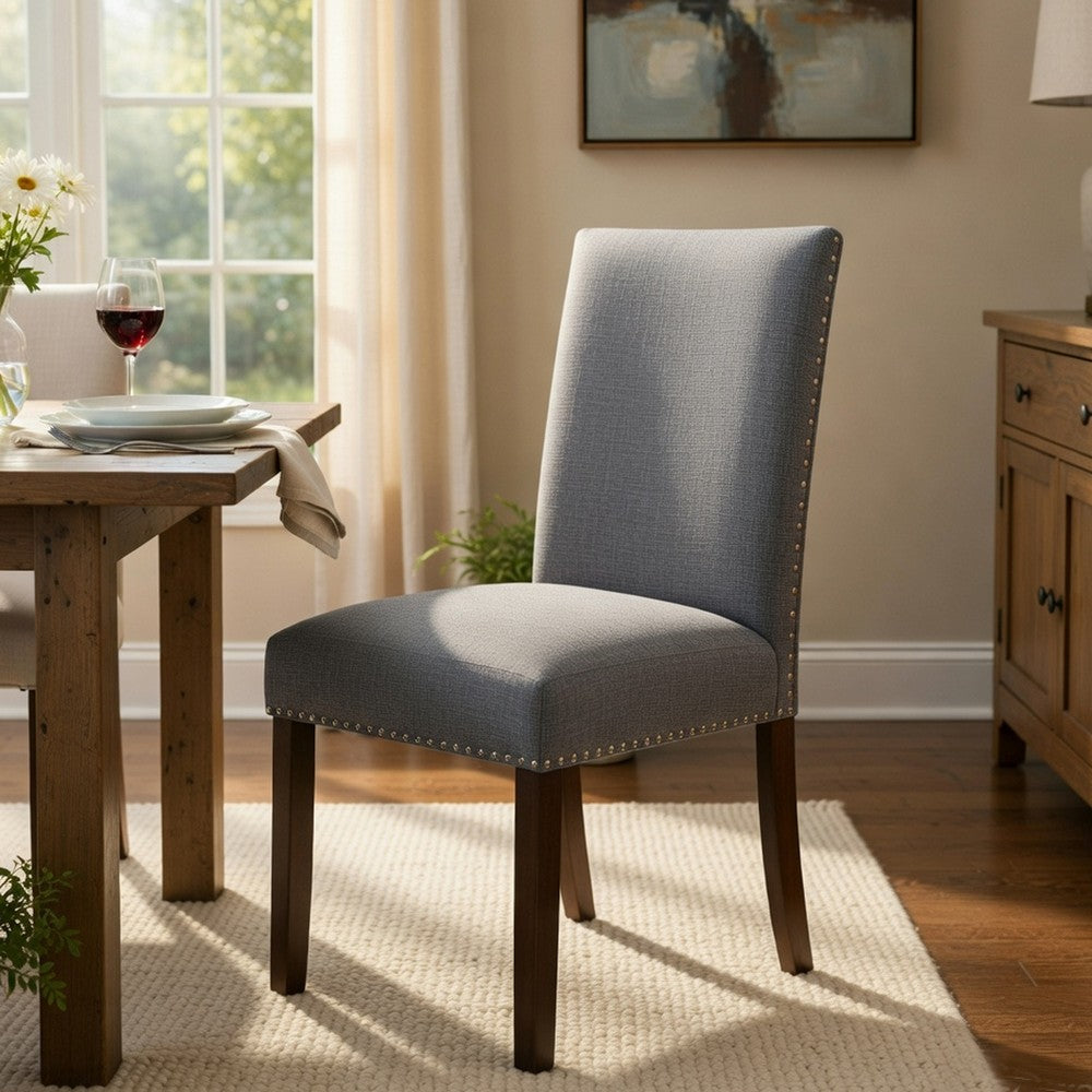 Keya Dining Side Chair Set of 2, Gray Polyester, Wire Brushed Brown - BM351875