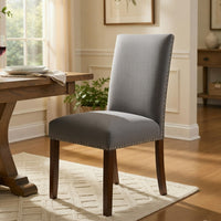 Keya Dining Side Chair Set of 2, Gray Polyester, Wire Brushed Brown - BM351875
