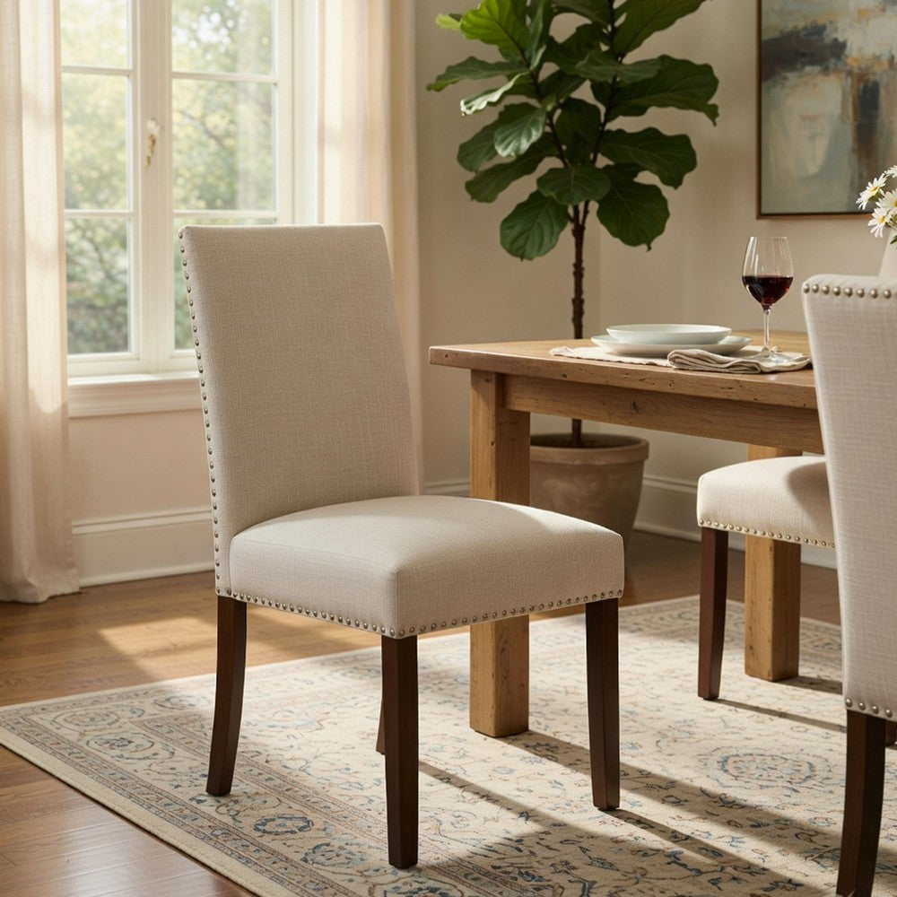 Keya Dining Side Chair Set of 2, Taupe Polyester, Wire Brushed Brown - BM351876