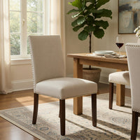 Keya Dining Side Chair Set of 2, Taupe Polyester, Wire Brushed Brown - BM351876