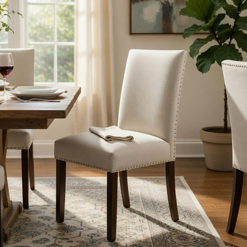 Keya Dining Side Chair Set of 2, Taupe Polyester, Wire Brushed Brown - BM351876