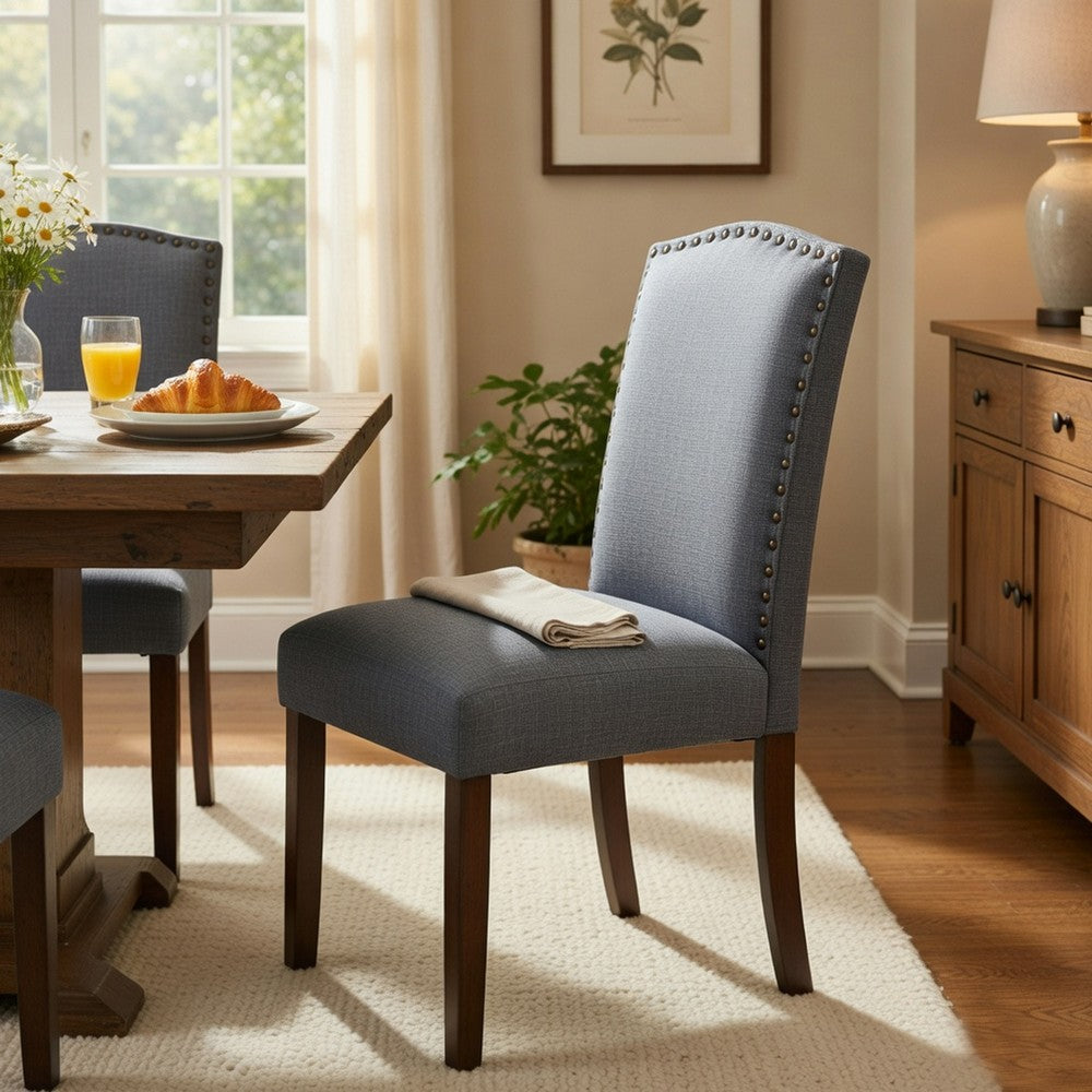 Keya Dining Side Chair Set of 2, Gray Polyester, Wire Brushed Brown - BM351877