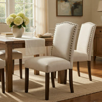 Keya Dining Side Chair Set of 2, Taupe Polyester, Wire Brushed Brown - BM351878
