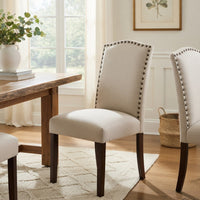 Keya Dining Side Chair Set of 2, Taupe Polyester, Wire Brushed Brown - BM351878