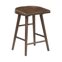 Vira 24 Inch Counter Height Stool Set of 2, Saddle Seat, Brown Wood - BM351879