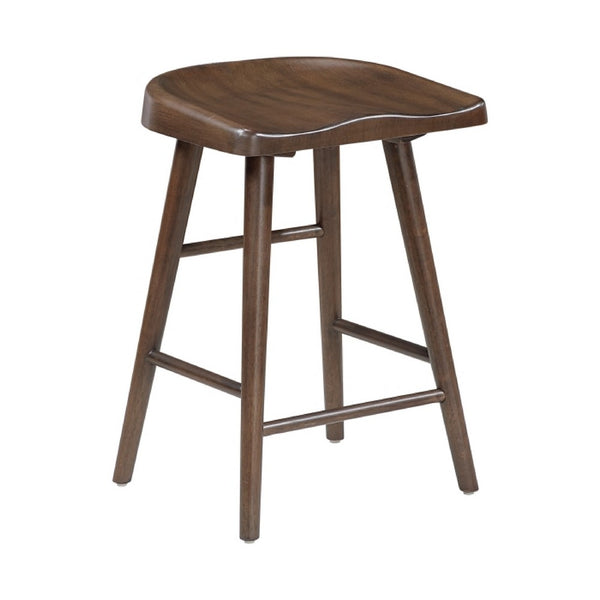 Vira 24 Inch Counter Height Stool Set of 2, Saddle Seat, Brown Wood - BM351879