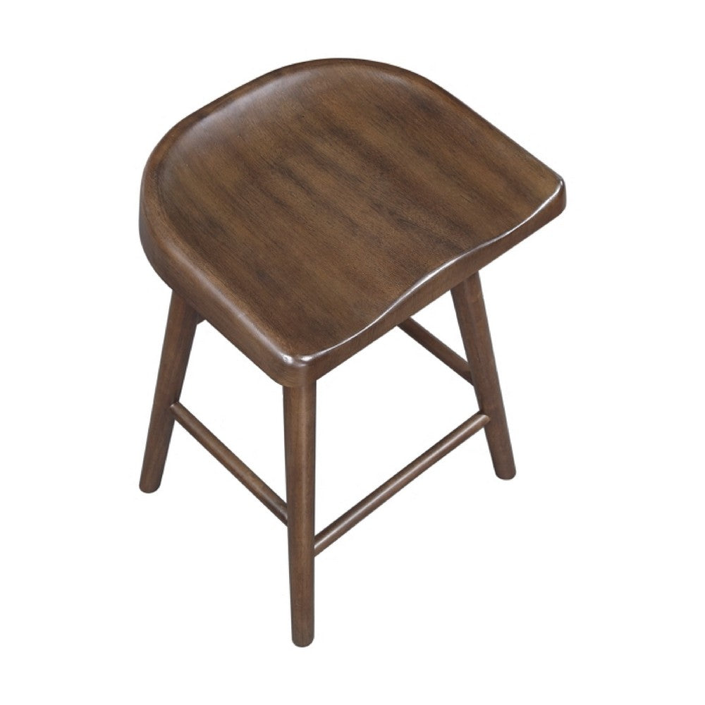Vira 24 Inch Counter Height Stool Set of 2, Saddle Seat, Brown Wood - BM351879