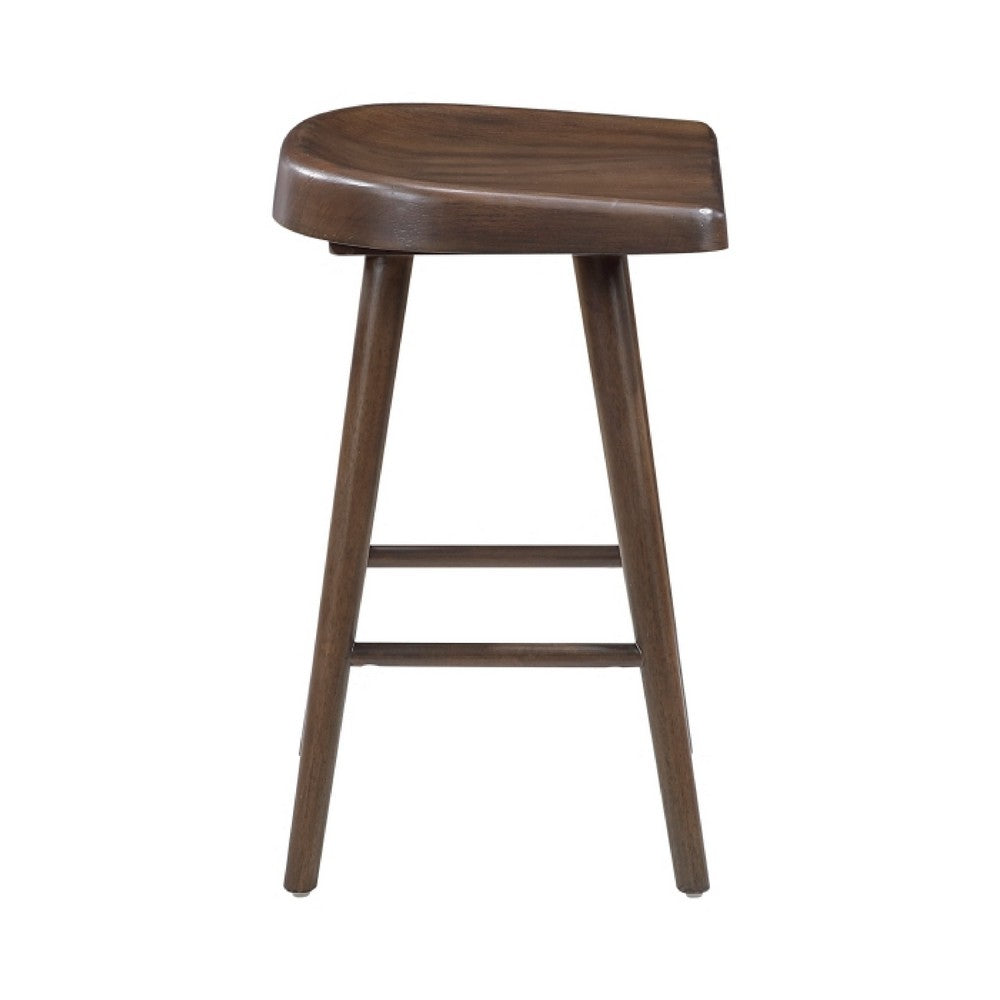 Vira 24 Inch Counter Height Stool Set of 2, Saddle Seat, Brown Wood - BM351879