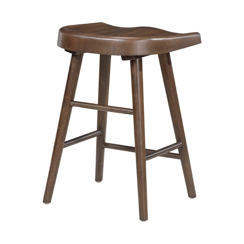 Vira 24 Inch Counter Height Stool Set of 2, Saddle Seat, Brown Wood - BM351879