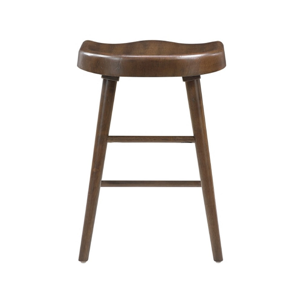 Vira 24 Inch Counter Height Stool Set of 2, Saddle Seat, Brown Wood - BM351879