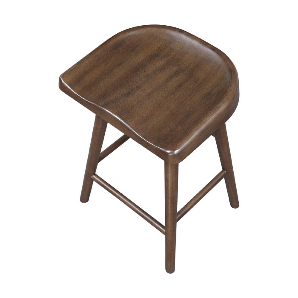 Vira 24 Inch Counter Height Stool Set of 2, Saddle Seat, Brown Wood - BM351879