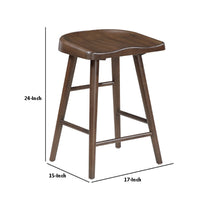 Vira 24 Inch Counter Height Stool Set of 2, Saddle Seat, Brown Wood - BM351879