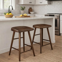 Vira 24 Inch Counter Height Stool Set of 2, Saddle Seat, Brown Wood - BM351879