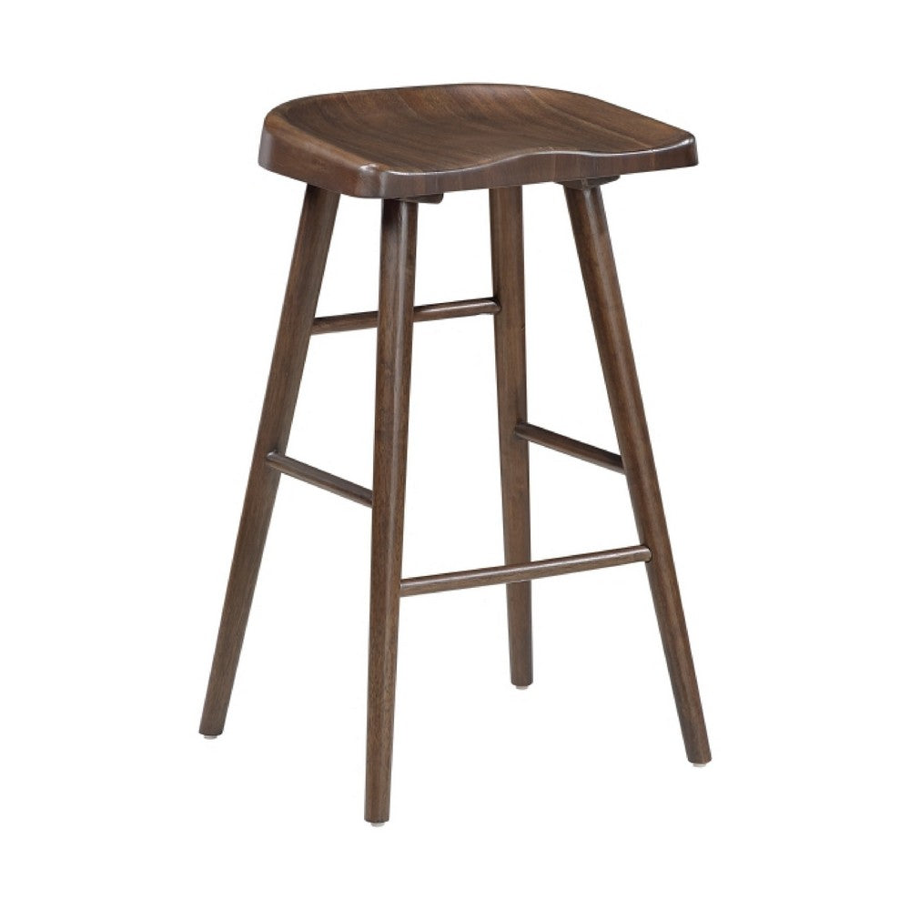 Vira 30 Inch Bar Stool Set of 2, Saddle Seat w Footrest, Brown Wood - BM351880