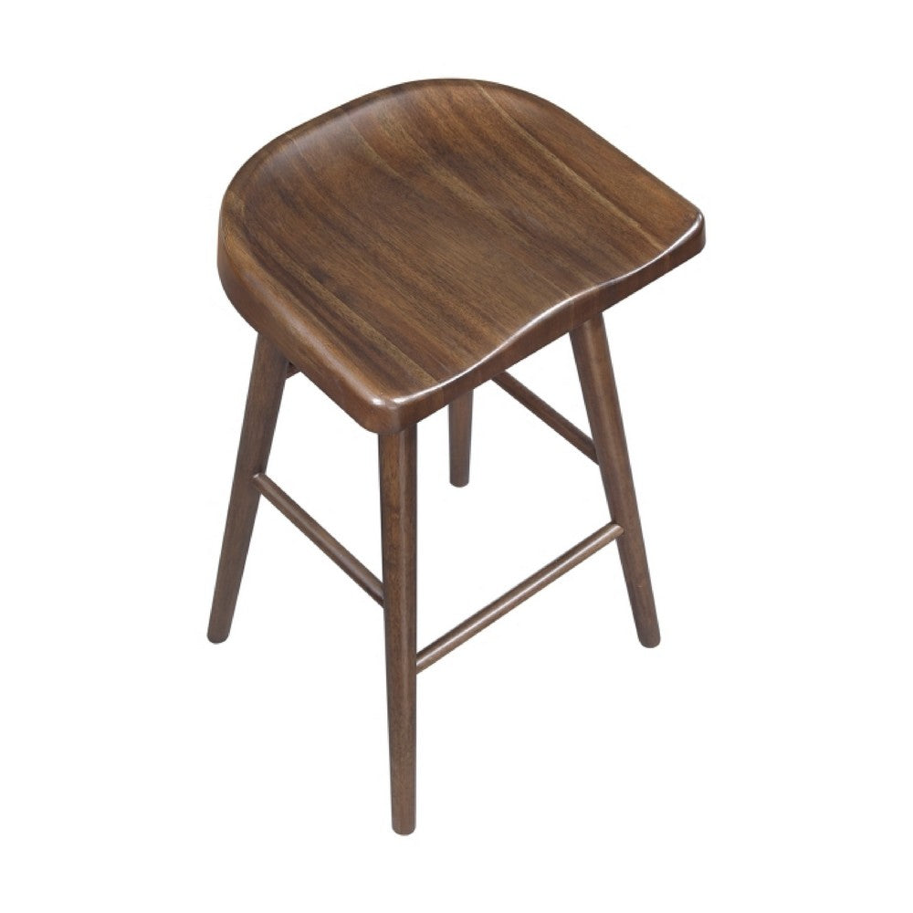 Vira 30 Inch Bar Stool Set of 2, Saddle Seat w Footrest, Brown Wood - BM351880