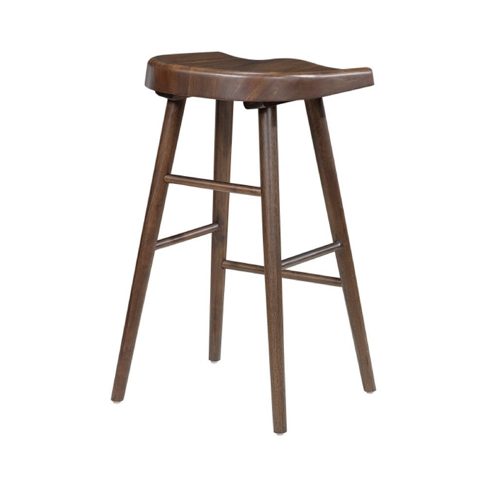 Vira 30 Inch Bar Stool Set of 2, Saddle Seat w Footrest, Brown Wood - BM351880