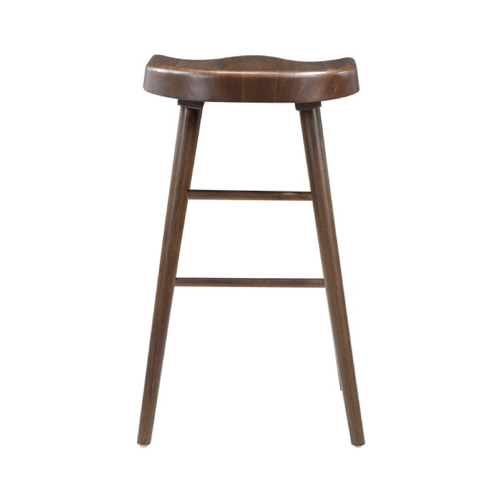 Vira 30 Inch Bar Stool Set of 2, Saddle Seat w Footrest, Brown Wood - BM351880
