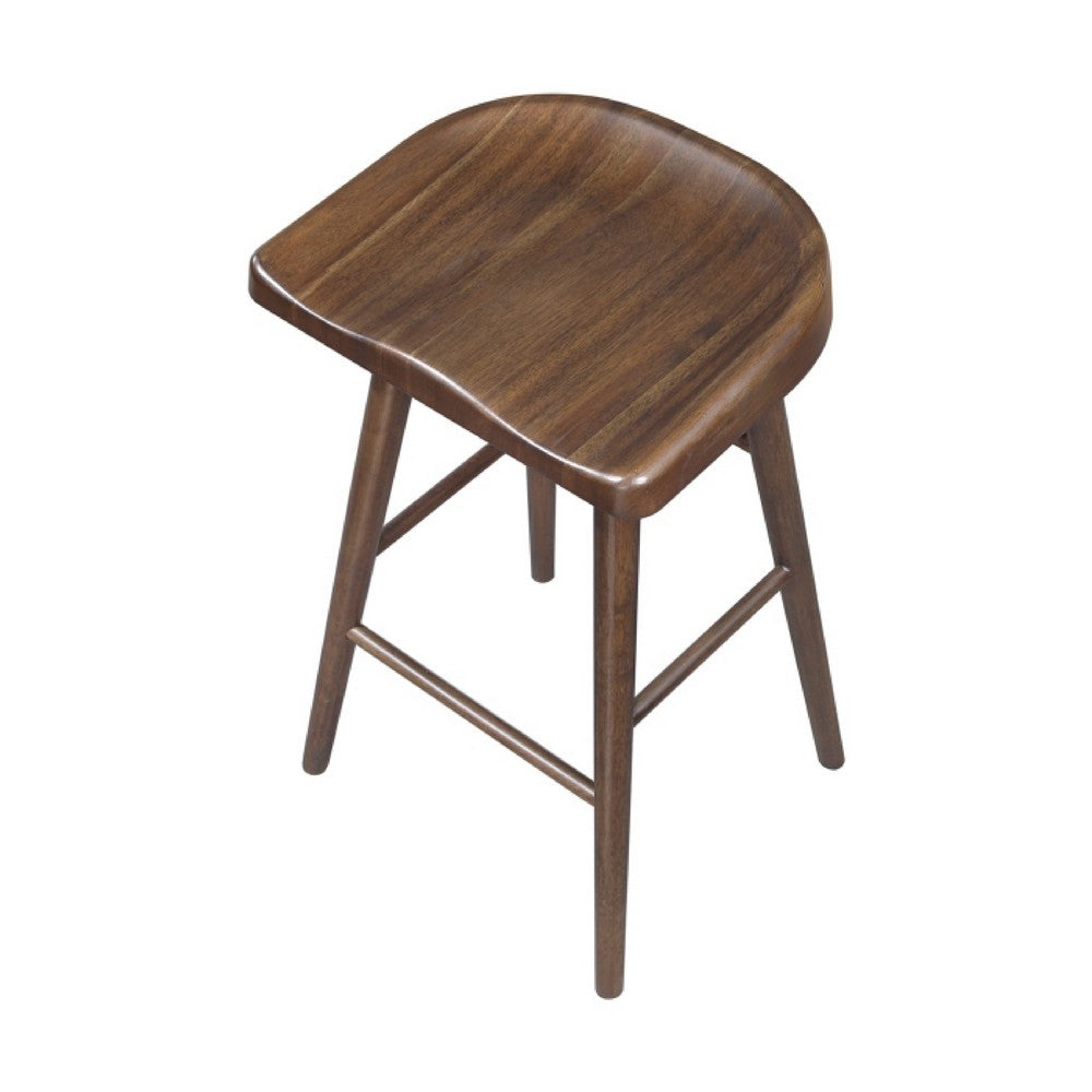 Vira 30 Inch Bar Stool Set of 2, Saddle Seat w Footrest, Brown Wood - BM351880