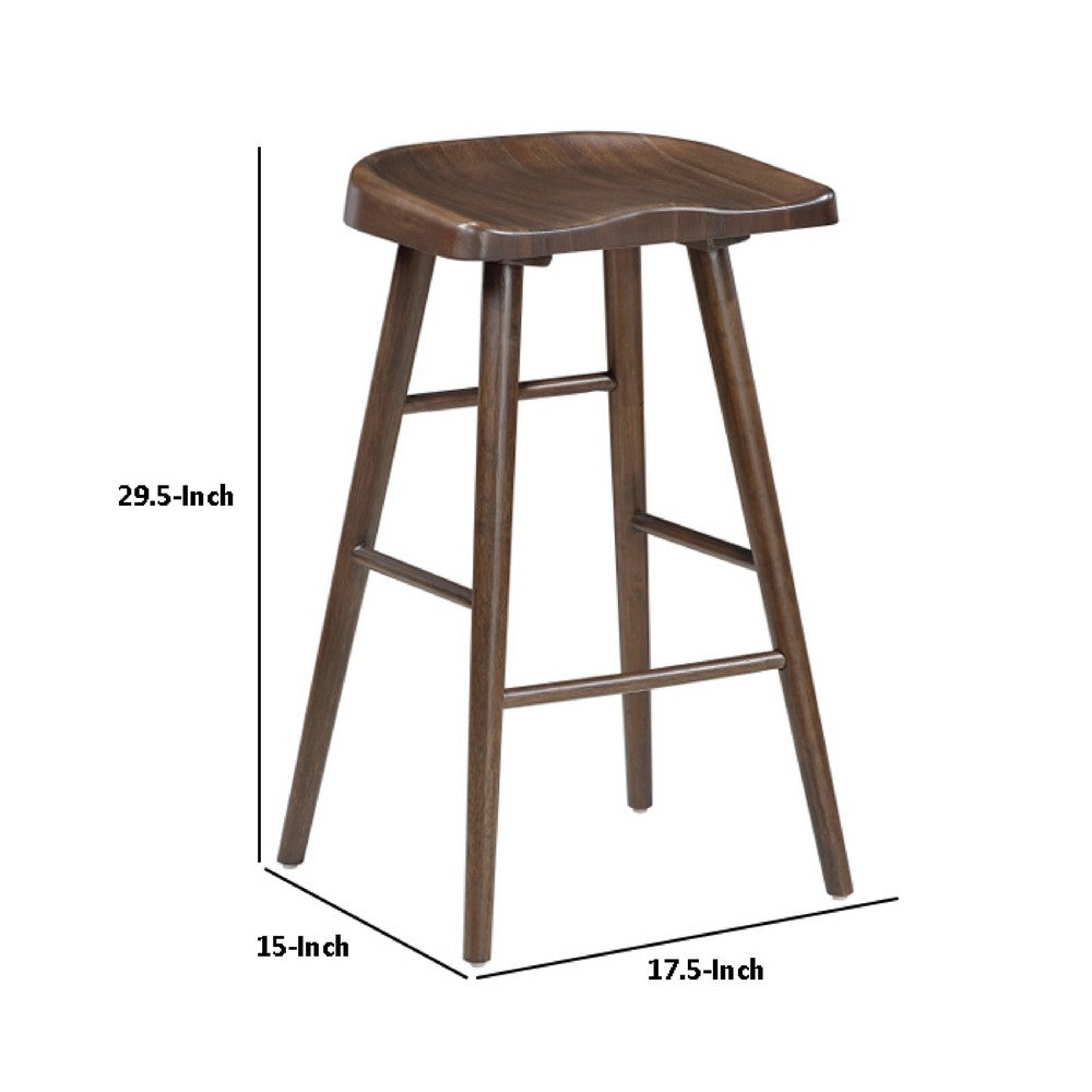 Vira 30 Inch Bar Stool Set of 2, Saddle Seat w Footrest, Brown Wood - BM351880
