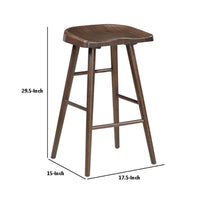 Vira 30 Inch Bar Stool Set of 2, Saddle Seat w Footrest, Brown Wood - BM351880