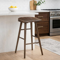 Vira 30 Inch Bar Stool Set of 2, Saddle Seat w Footrest, Brown Wood - BM351880