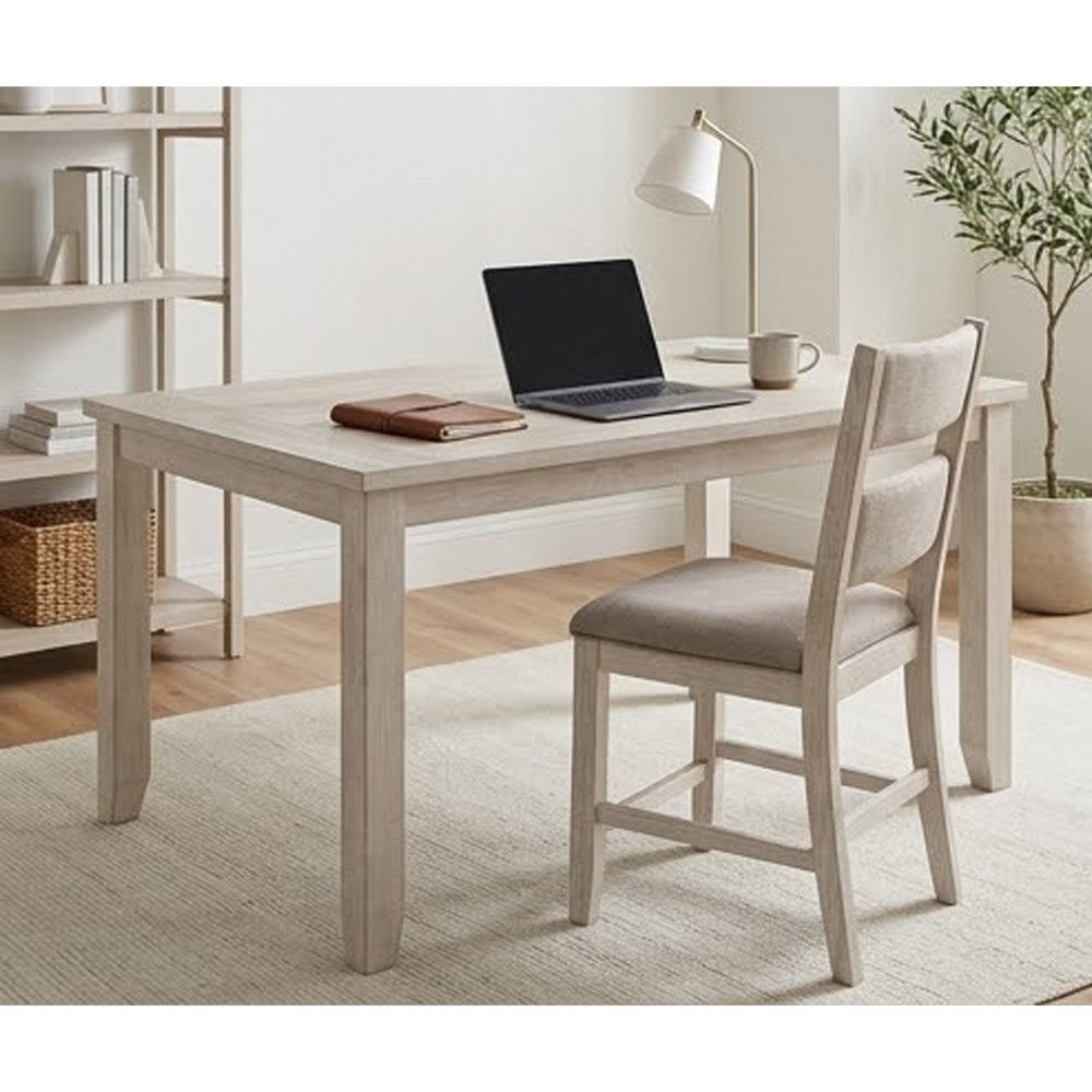 Vile Counter Height Table, 60 Inch Rectangular, Distressed Antique White - BM351884