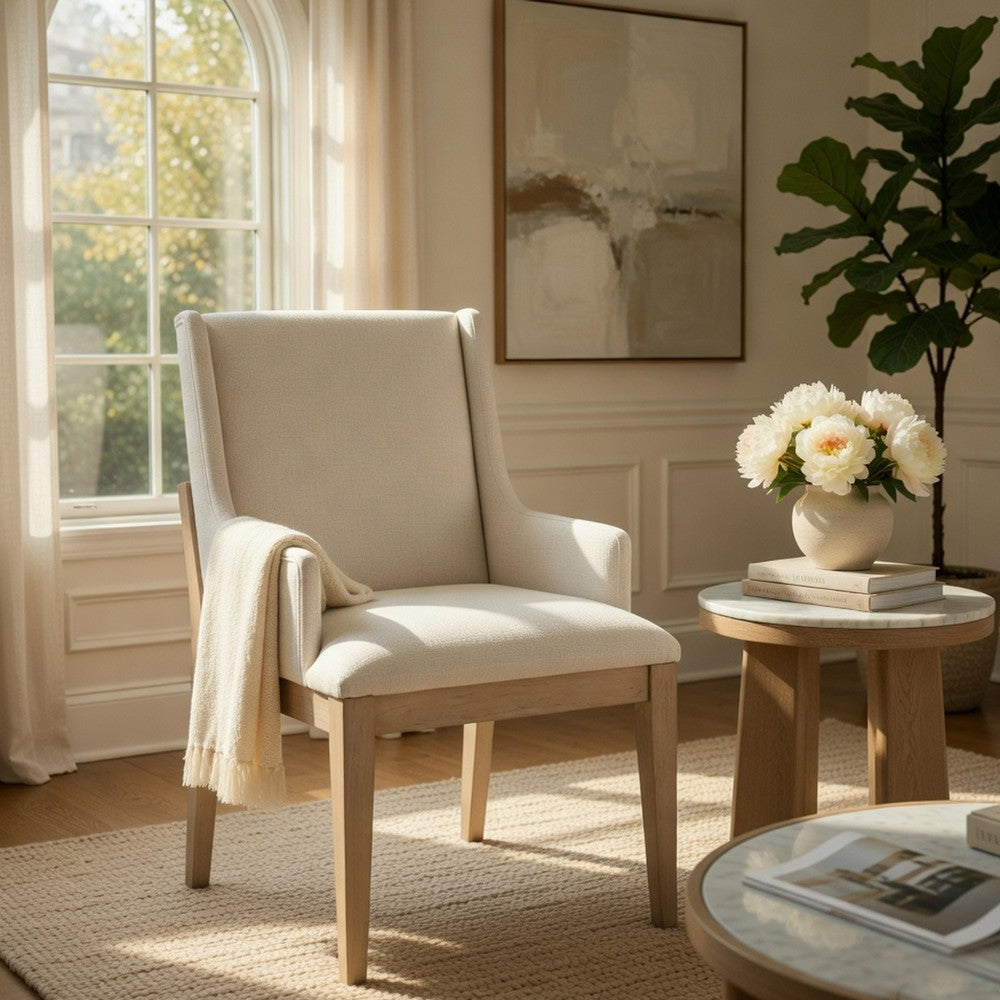 Tuma Wing Dining Armchair Set of 2, Ivory Polyester, Antique White - BM351886