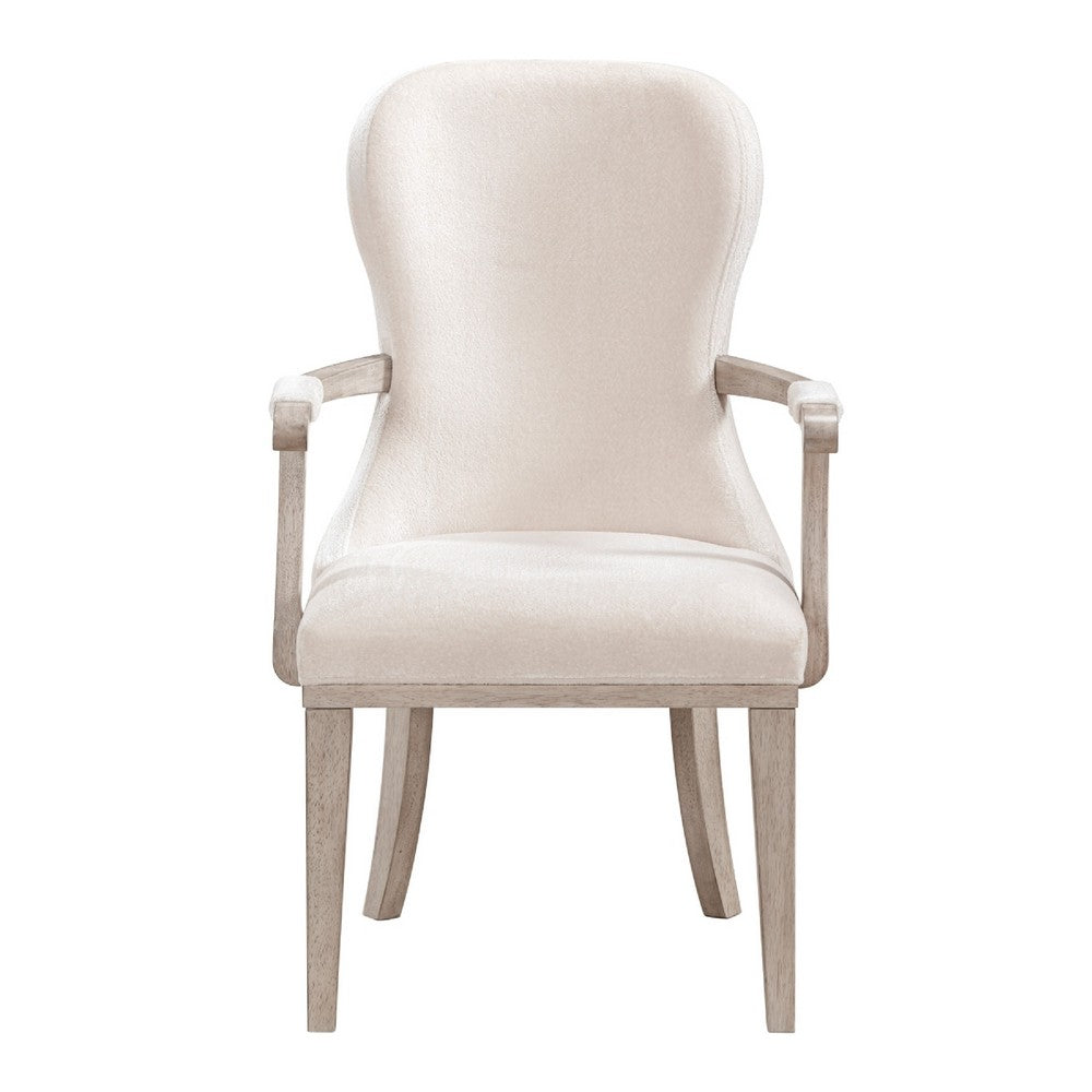 Lofi Wing Dining Armchair Set of 2, Ivory Felt Polyester, Gray Wood - BM351888