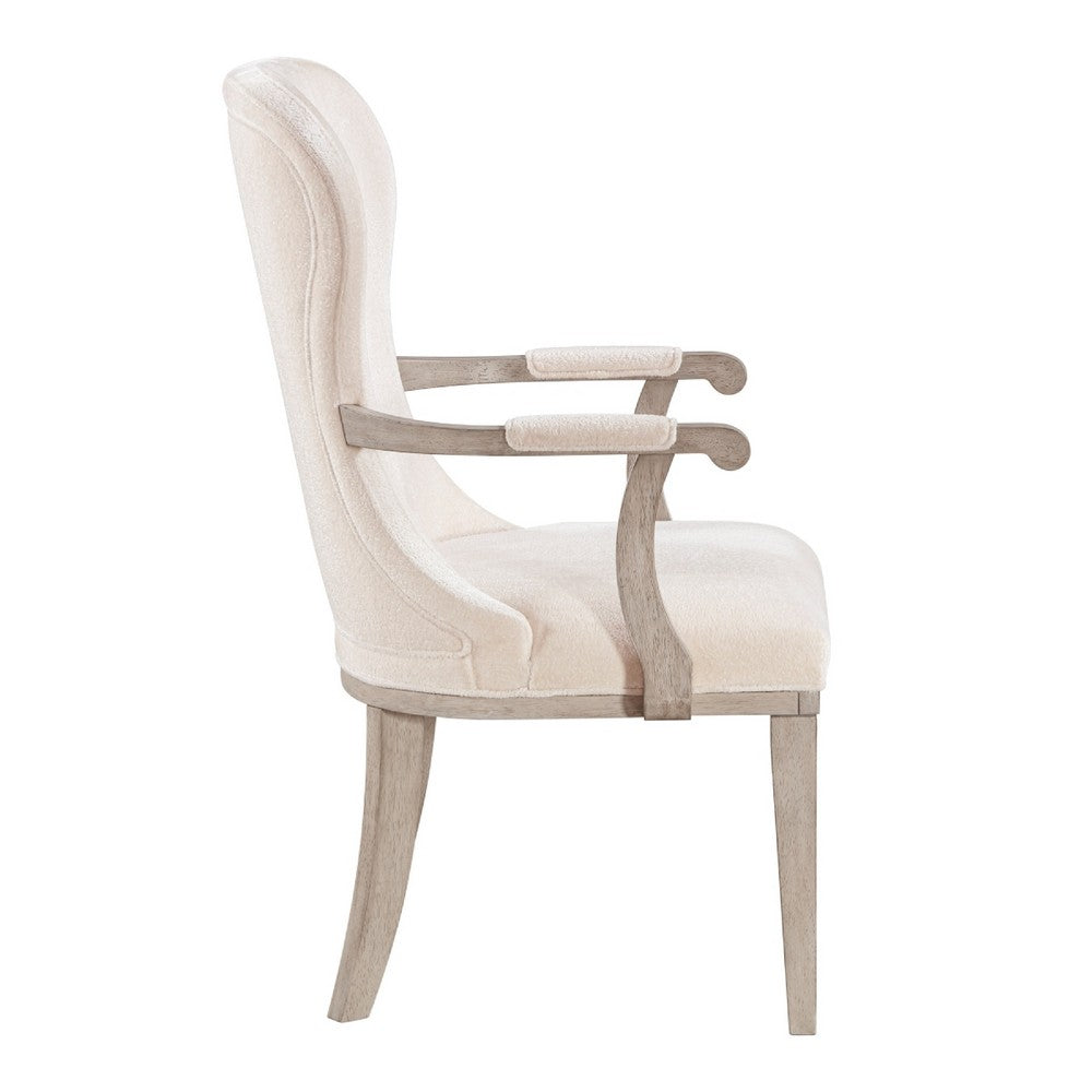 Lofi Wing Dining Armchair Set of 2, Ivory Felt Polyester, Gray Wood - BM351888