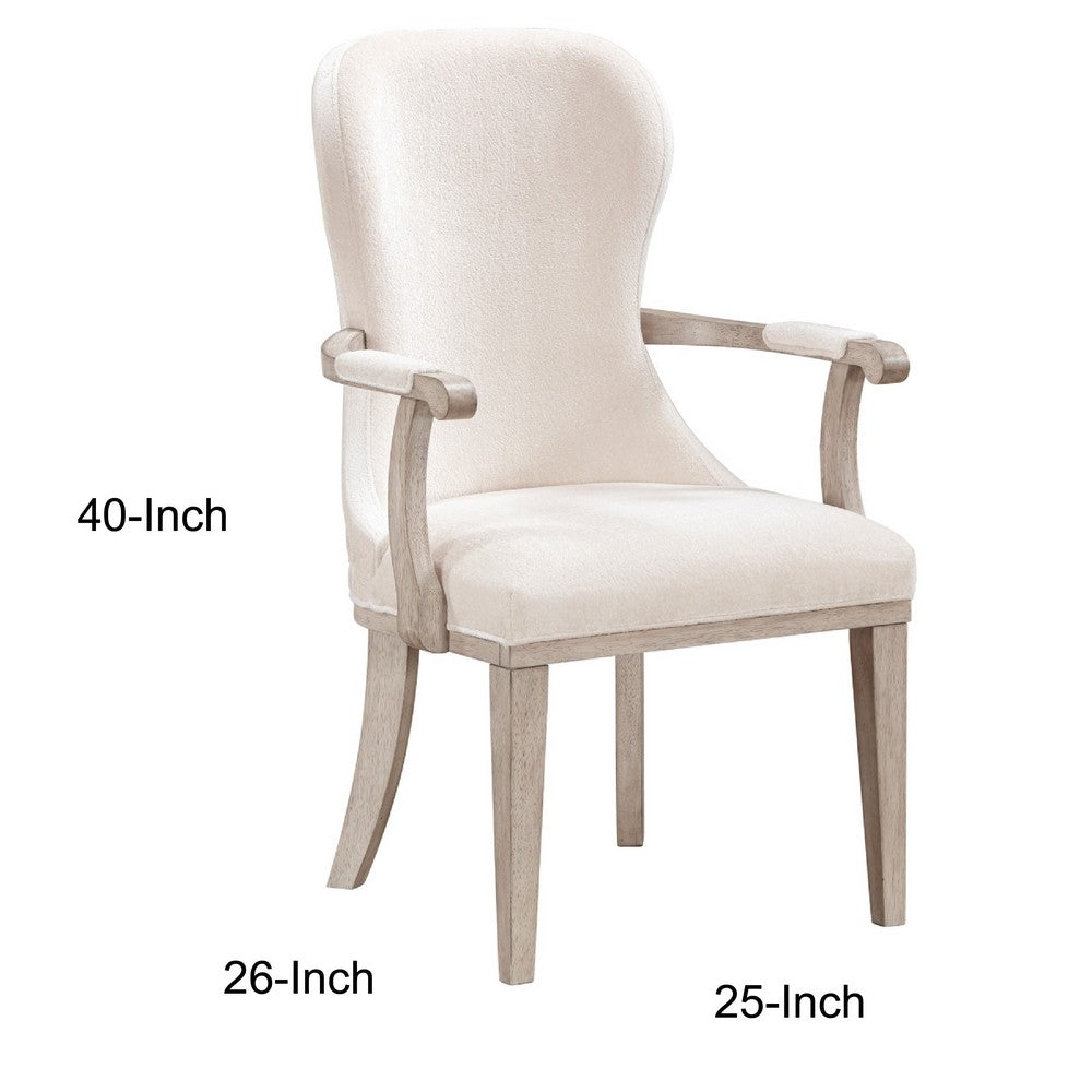 Lofi Wing Dining Armchair Set of 2, Ivory Felt Polyester, Gray Wood - BM351888